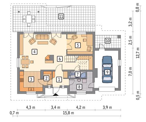 Rzut parteru POW. 106,6 m²