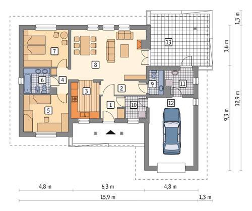 Rzut parteru POW. 114,1 m²