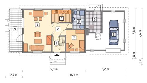 Rzut parteru POW. 91,5 m²