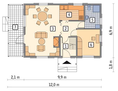 Rzut parteru POW. 56,3 m²