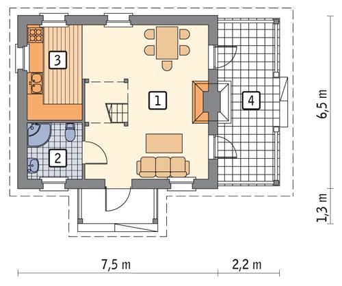 Rzut parteru POW. 37,7 m²