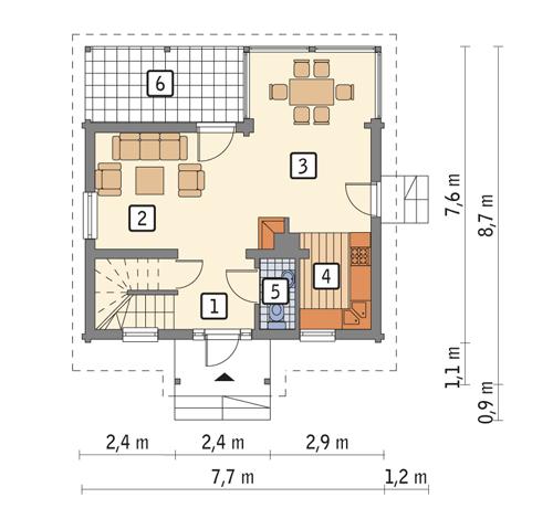Rzut parteru POW. 44,6 m²