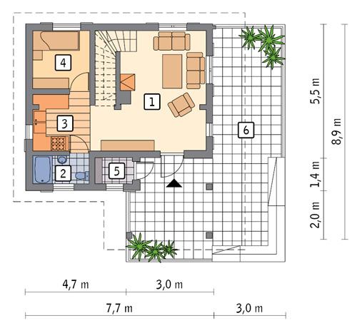 Rzut parteru POW. 35,6 m²