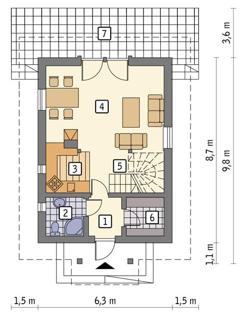 Rzut parteru POW. 44,5 m²