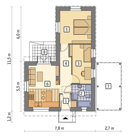 Rzut parteru lustro POW. 48,9 m²