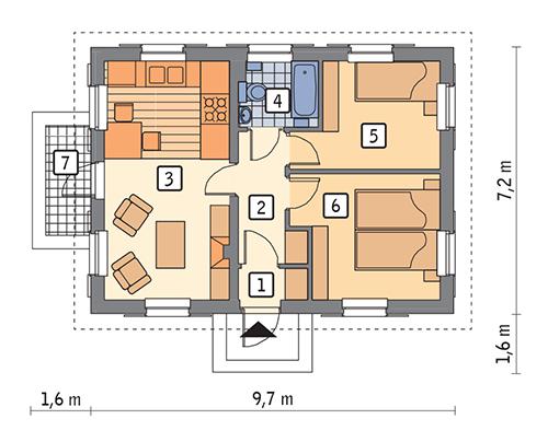 Rzut parteru POW. 52,2 m²