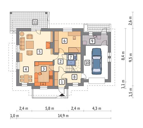 Rzut parteru POW. 100,3 m²