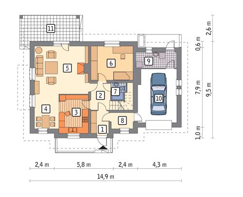 Rzut parteru POW. 100,3 m²