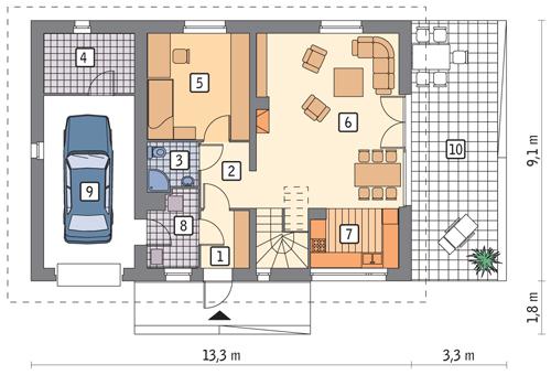 Rzut parteru POW. 88,3 m²