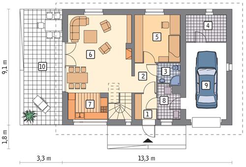 Rzut parteru lustro POW. 88,3 m²
