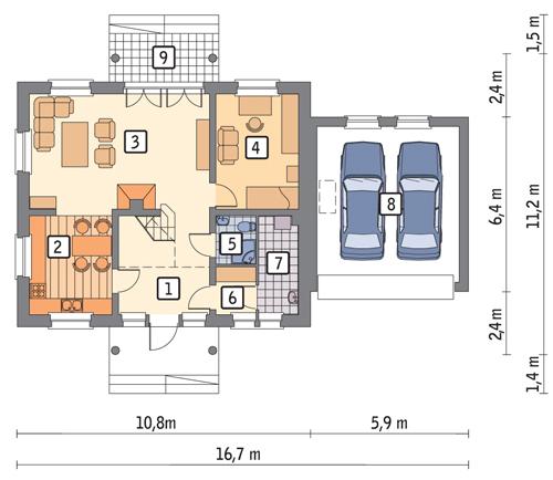 Rzut parteru POW. 104,2 m²