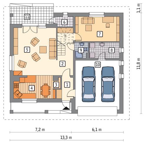 Rzut parteru POW. 108,7 m²