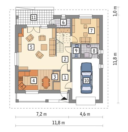 Rzut parteru POW. 91,8 m²