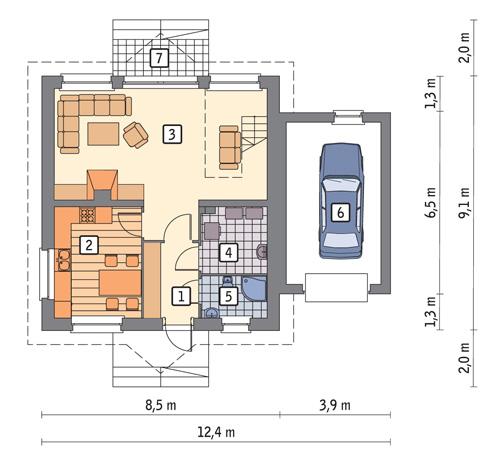 Rzut parteru POW. 77,2 m²