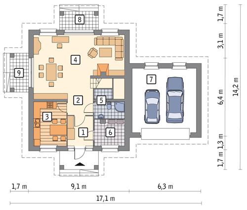 Rzut parteru POW. 109,5 m²