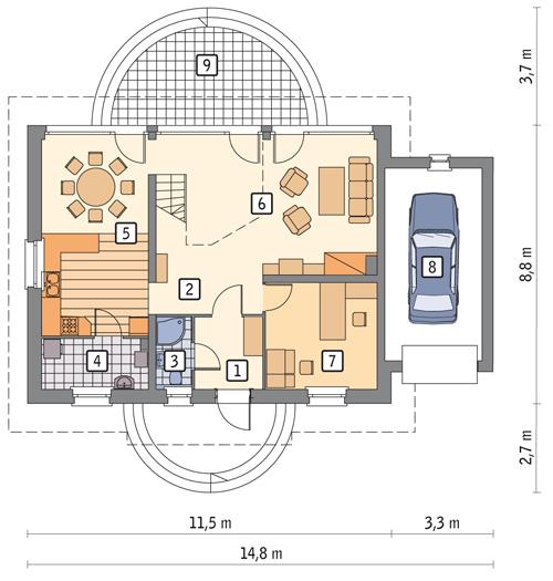 Rzut parteru POW. 95,3 m²