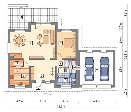 Rzut parteru POW. 129,8 m²