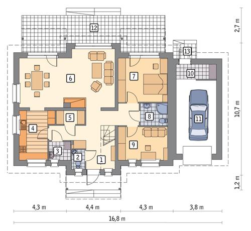 Rzut parteru POW. 120,0 m²