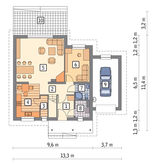 Rzut parteru POW. 88,2 m²