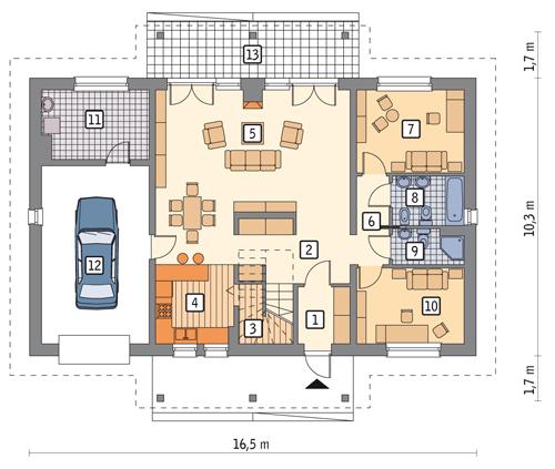 Rzut parteru POW. 132,8 m²