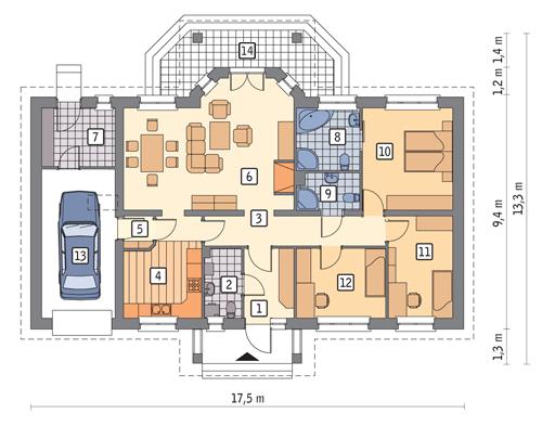Rzut parteru POW. 132,8 m²