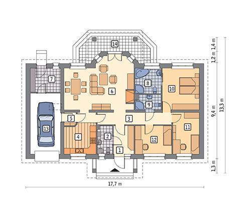 Rzut parteru POW. 134,5 m²