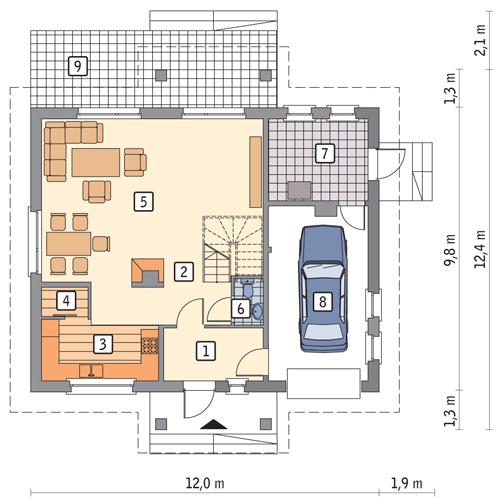 Rzut parteru POW. 95,1 m²
