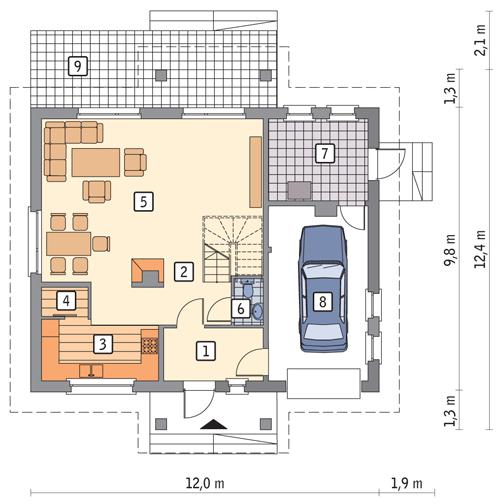 Rzut parteru POW. 95,1 m²