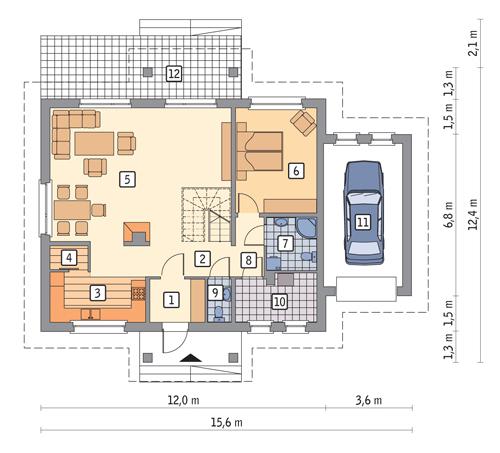 Rzut parteru POW. 115,9 m²