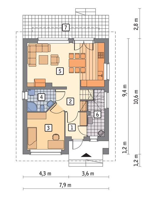 Rzut parteru POW. 58,2 m²