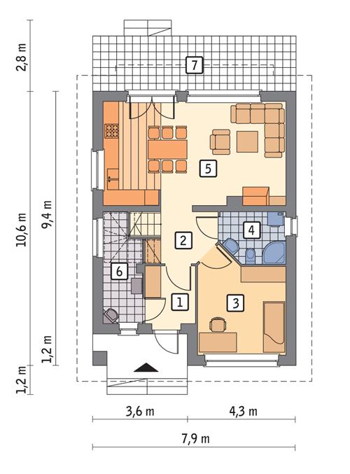 Rzut parteru lustro POW. 58,2 m²