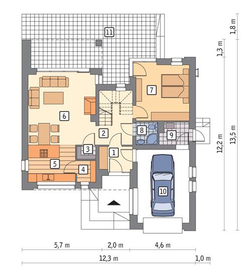 Rzut parteru POW. 86,5 m²