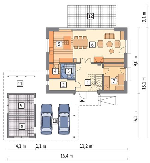 Rzut parteru POW. 77,5 m²