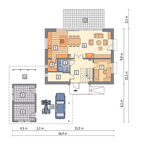 Rzut parteru POW. 77,5 m²