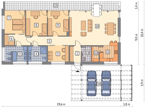 Rzut parteru POW. 145,6 m²