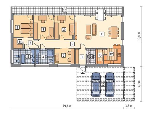 Rzut parteru POW. 145,5 m²