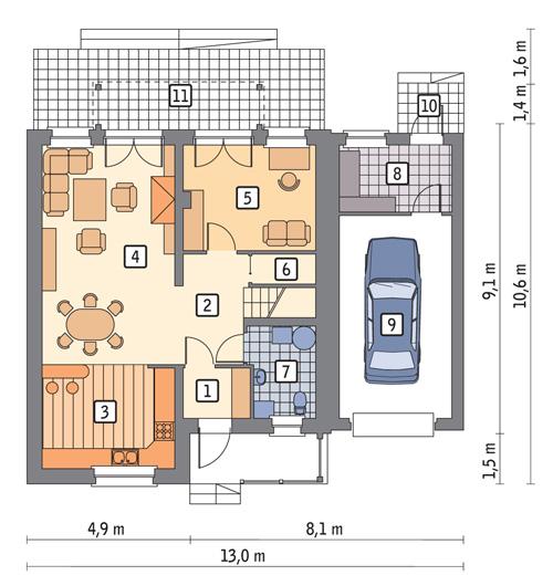 Rzut parteru POW. 94,8 m²