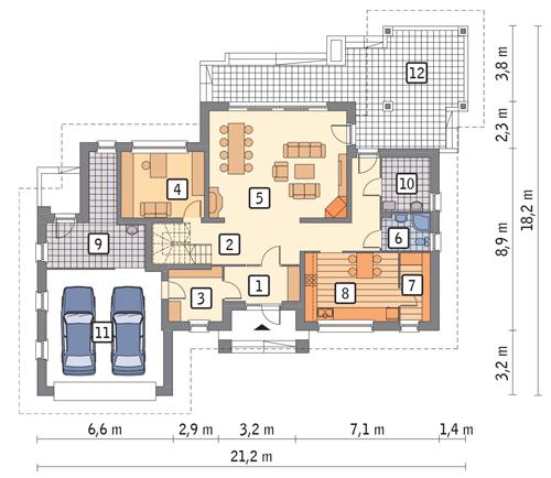 Rzut parteru POW. 165,7 m²