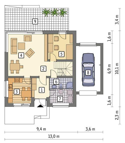 Rzut parteru POW. 91,4 m²