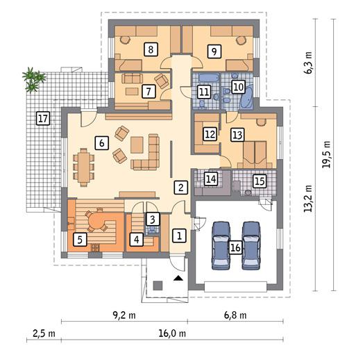 Rzut parteru POW. 208,3 m²