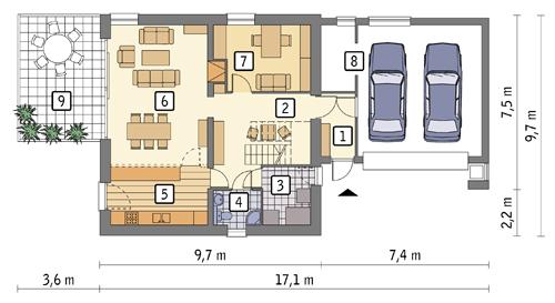 Rzut parteru POW. 112,1 m²