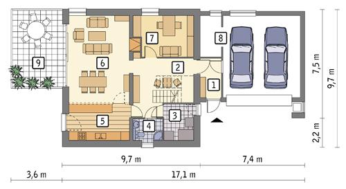 Rzut parteru POW. 112,1 m²