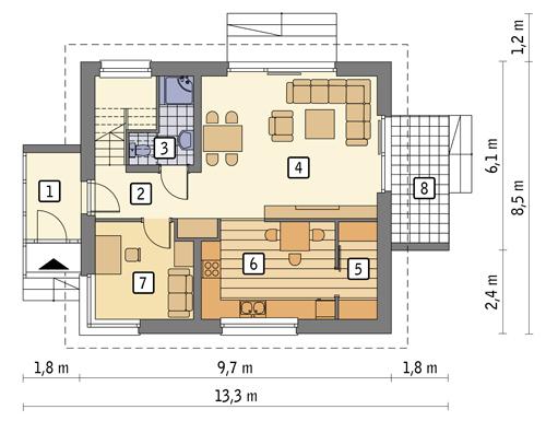Rzut parteru POW. 62,5 m²