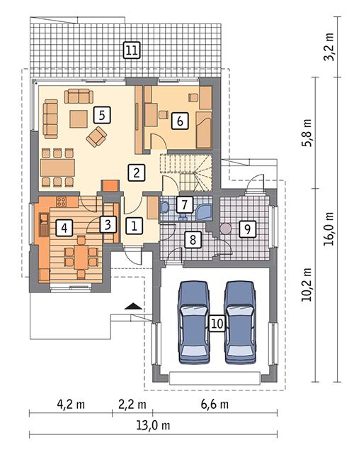 Rzut parteru POW. 120,4 m²