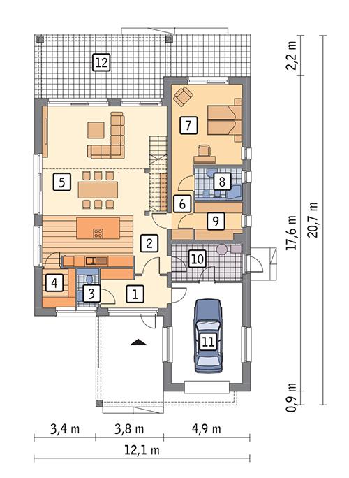 Rzut parteru POW. 138,7 m²
