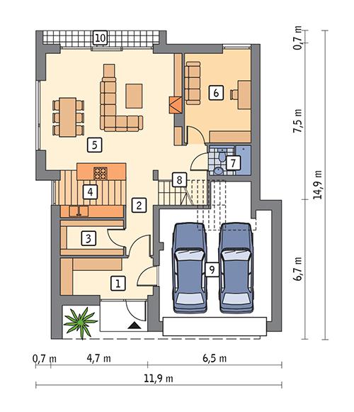 Rzut parteru POW. 115,0 m²