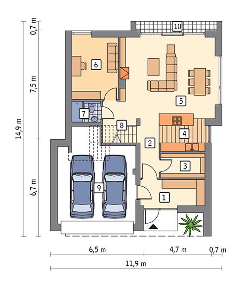 Rzut parteru lustro POW. 115,0 m²