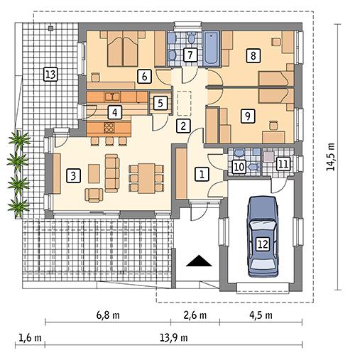 Rzut parteru POW. 119,1 m²
