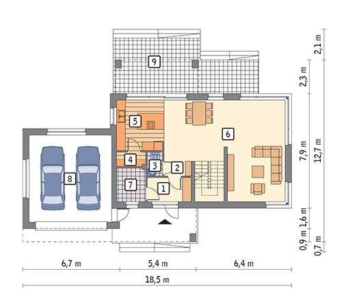 Rzut parteru POW. 111,4 m²