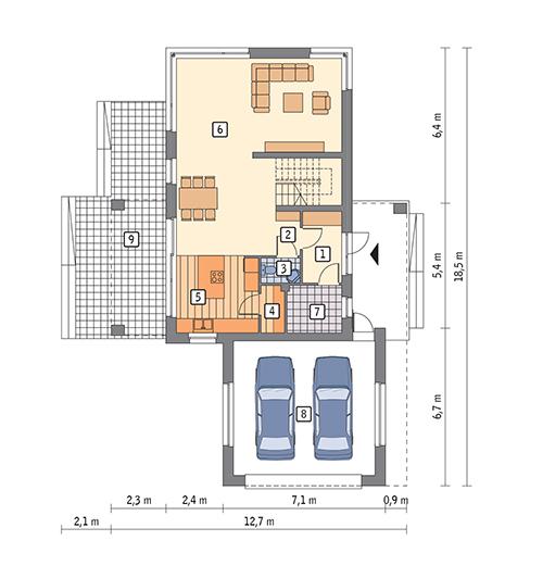 Rzut parteru POW. 111,4 m²